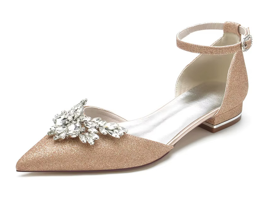 Spitze Brautschuhe Glitzernd in Champagne mit&nbsp;Strass