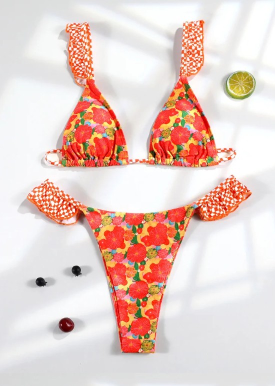 Triangle Damen Bikini 2025 Sindy in Orange mit&nbsp;Blumen