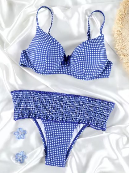 Triangle Push Up Bikini 2025 Stacey Blau&nbsp;Kariert