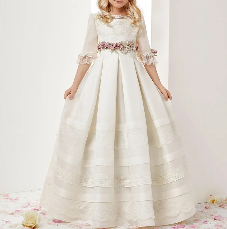 Vintage Style Blumenmädchen Kleid Diane in Weiß mit&nbsp;Blumen