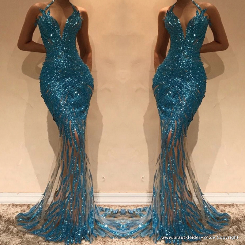 Glitzer Bling Bling Brautkleid Standesamtkleid in Grün mit Neckholderträger