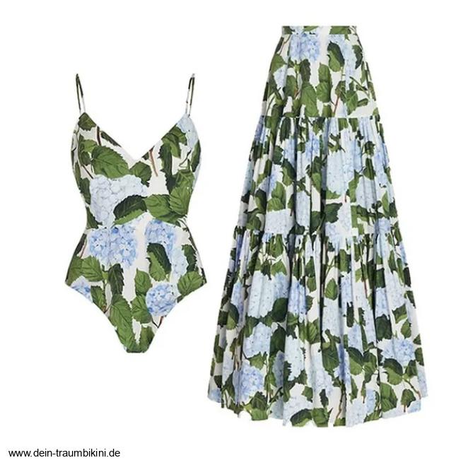 Spaghettiträger Badeanzug Zandra mit Blumenmuster und Rock im&nbsp;Set