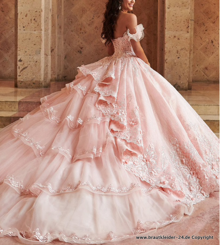 Quinceanera Brautkleid Hochzeitskleid in Lachs mit&nbsp;Applikationen