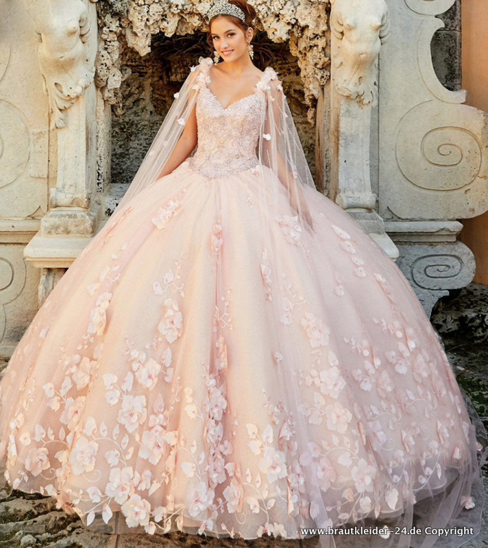 Rosa Prinzessin Quinceanera Kleid mit Cape Brautkleid Blumen&nbsp;Hochzeitskleid