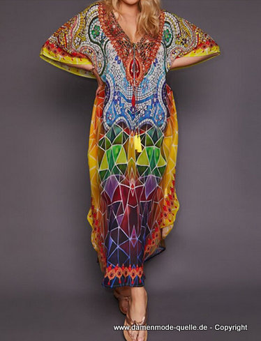 Print Chiffon Sommer Strandkleid&nbsp;Bestickt