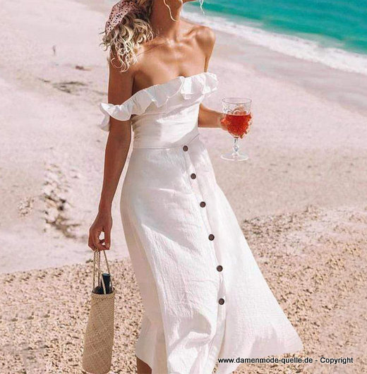 Schulterfreies Baumwoll Sommerkleid&nbsp;Weiss