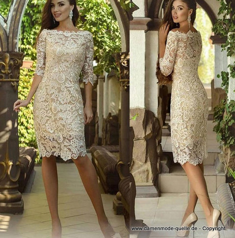 Knielanges Midi Abendkleid Elegantes Spitzen Kleid 
