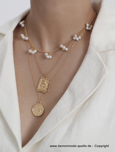 Perlen Layer Halskette Modeschmuck&nbsp;Gold