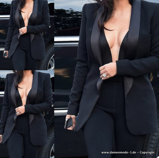 Smoking Slim Fit Hosenanzug Elegant in Schwarz