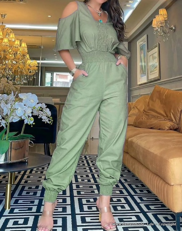 Grüner Jumpsuit Einteiler Overall Lang Schulterfrei&nbsp;Tailliert