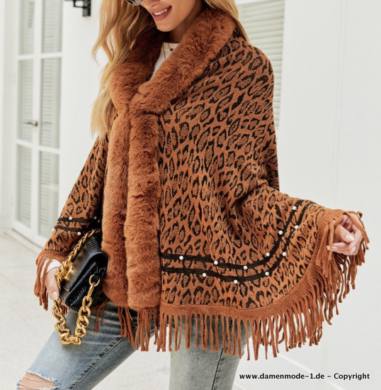 Leopard Print Damen Poncho Cardigan&nbsp;Warm