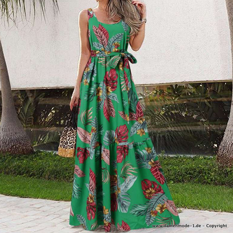 Blumen Print Maxi Boho Kleid Lang in&nbsp;Grün