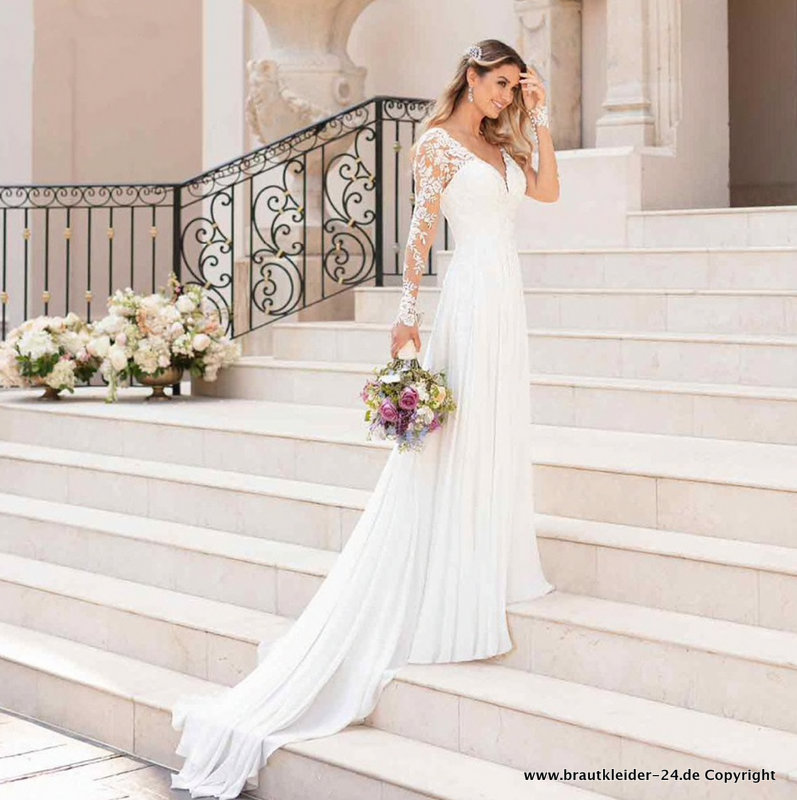 Rückenfreies Empire Hochzeitskleid Brautkleid mit&nbsp;Schleppe