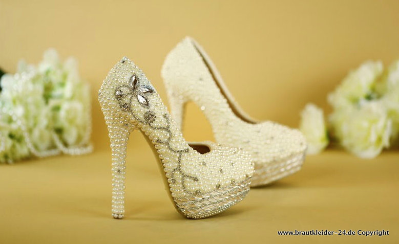 Perle Strass High Heels Brautschuhe in Elfenbein 14&nbsp;cm