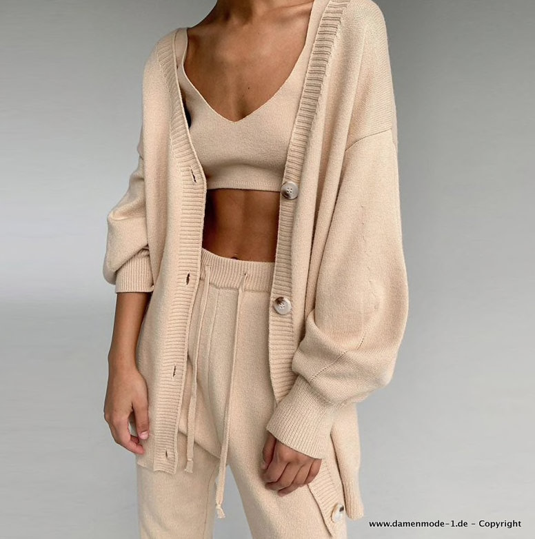 Streetwear Trainingsanzug 3 Teilig Freizeitanzug Beige