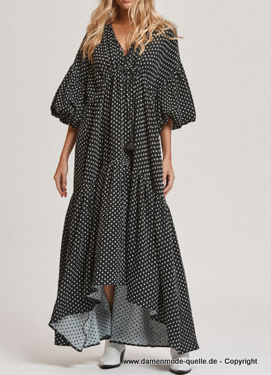 Maxi Sommerkleid in schwarz mit Pünktchen&nbsp;Asymmetrisch