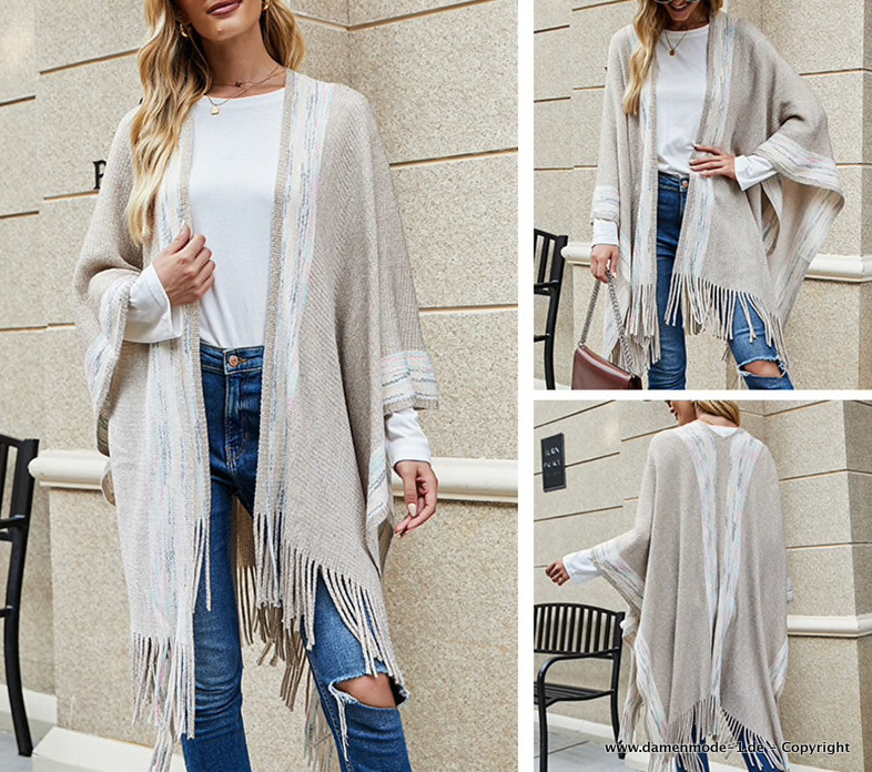 Damen Strickjacke Cardigan in Poncho Style Lang