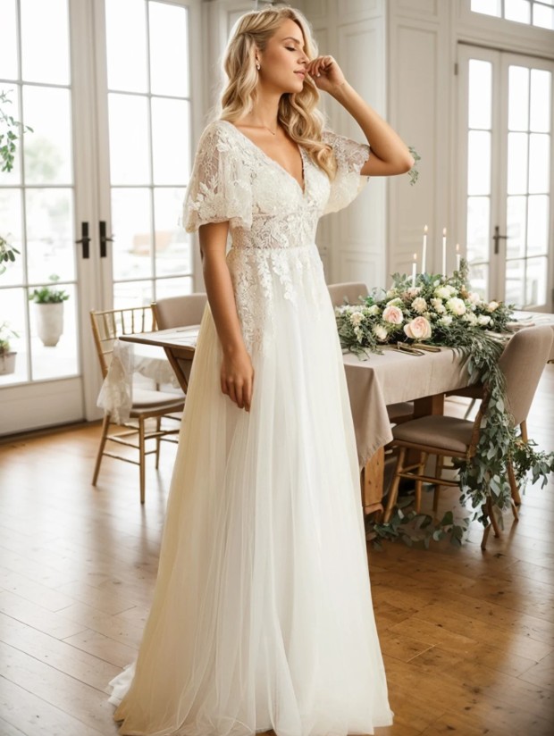 A Linie Brautkleid Hellena mit Spitze und Flare&nbsp;Ärmeln