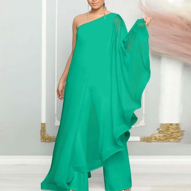 A Linie Chiffon Einteiler Overall für Hochzeitsgäste Elegant in&nbsp;Grün