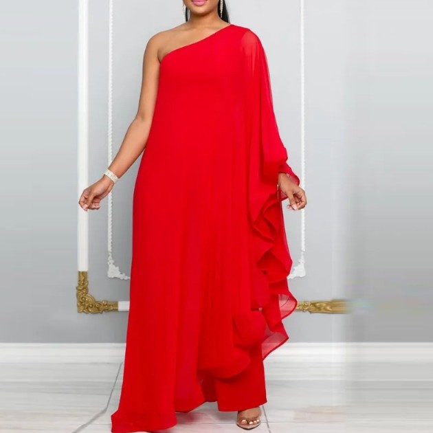  A Linie Chiffon Einteiler Overall für Hochzeitsgäste Elegant in&nbsp;Rot