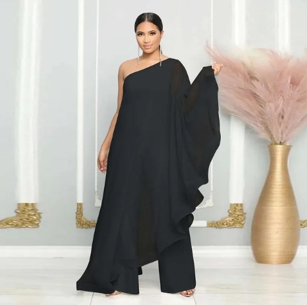 A Linie Chiffon Einteiler Overall für Hochzeitsgäste Elegant in&nbsp;Schwarz