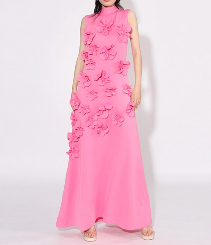 A Linie Maxi Kleid Enrike Elegant mit 3D Blumen in&nbsp;Rosa