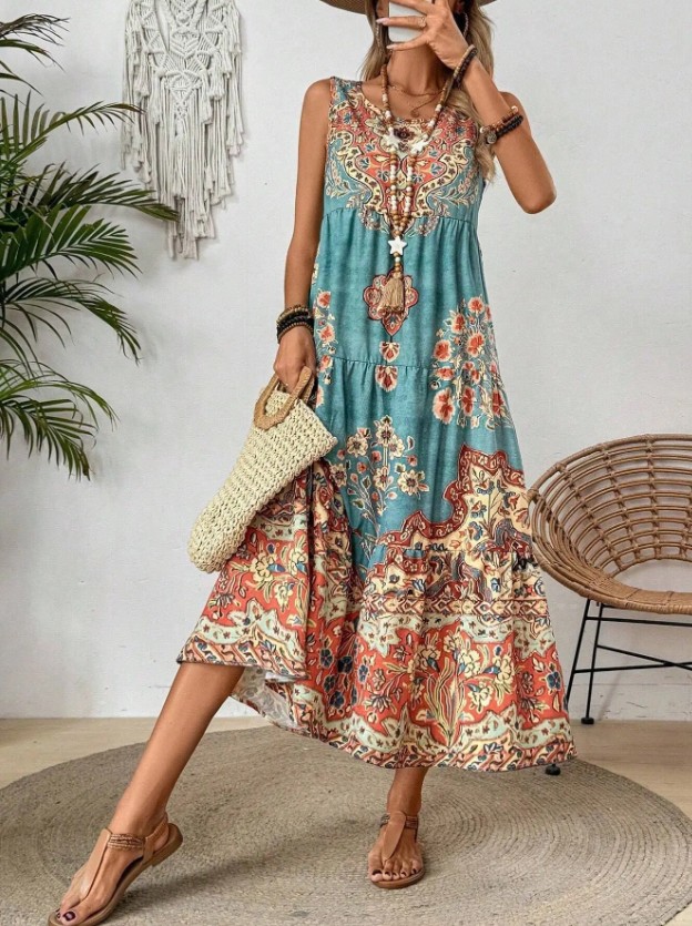 A-Linie Maxi Sommerkleid 2025 Ebba mit Vintage&nbsp;Muster