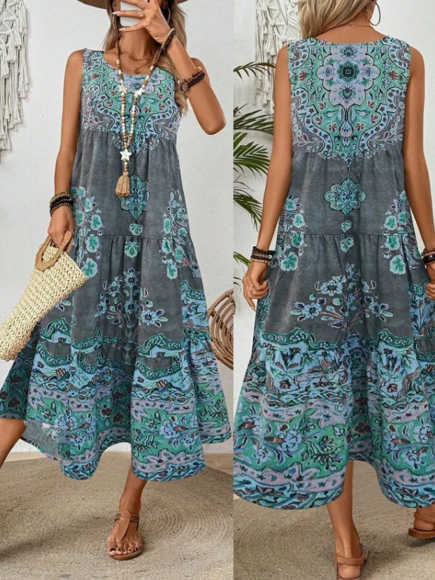 A-Linie Maxi Sommerkleid 2025 Eireen mit Vintage&nbsp;Muster