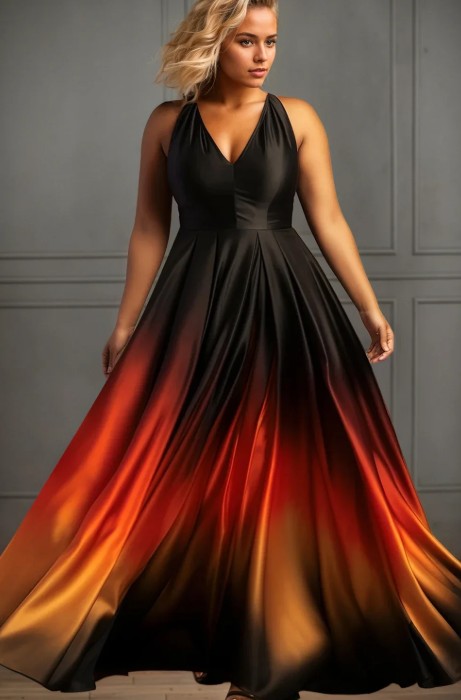 A Linie Maxi Sommerkleid 2025 Emielia Elegant in Schwarz mit Ombre&nbsp;Verlauf