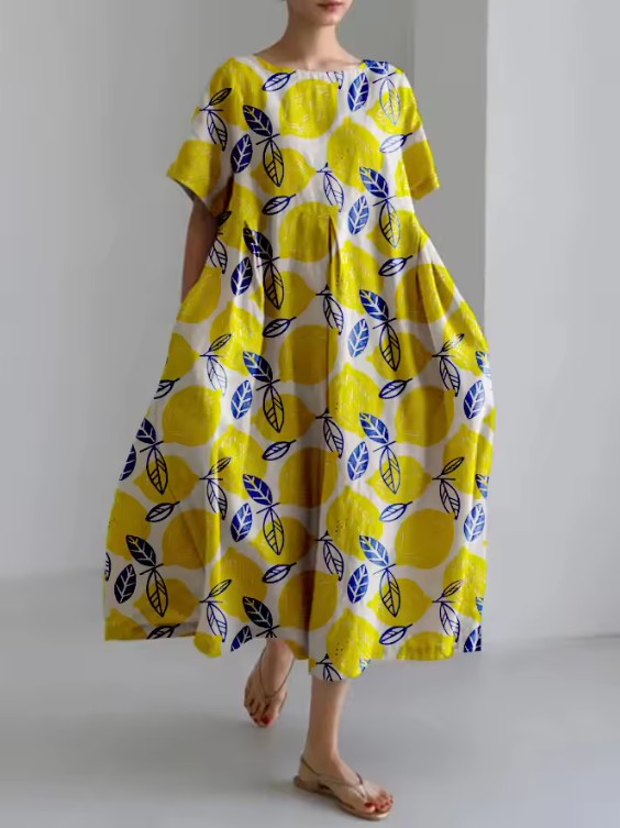 A-Linie Maxi Sommerkleid 2025 Lang mit&nbsp;Zitronen