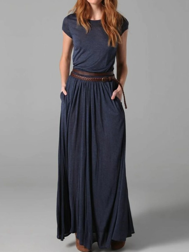 A Linie Maxi Sommerkleid 2025 Plissiert Lang in&nbsp;Blau