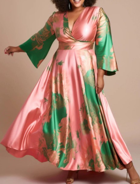 A Linie Satin Sommerkleid 2025 Elfi Elegant in Lachs&nbsp;Grün