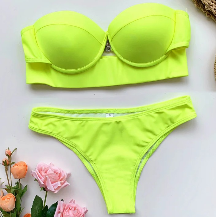 Bandeau Push Up Bikini Sigrid in Neon&nbsp;Grün