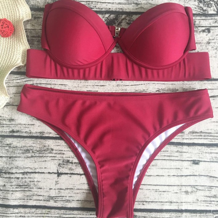 Bandeau Push Up Bikini Sigrid in&nbsp;Weinrot