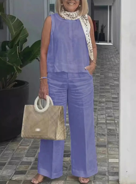 Baumwoll – Leinen Sommer Set 2025 Ärmellos in&nbsp;Lila