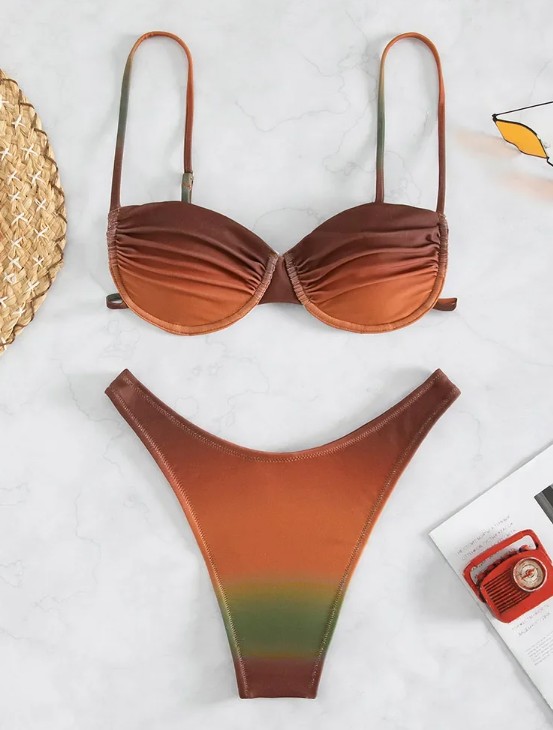 Brasilianischer Push Up Bikini Sita Braun mit&nbsp;Ombre