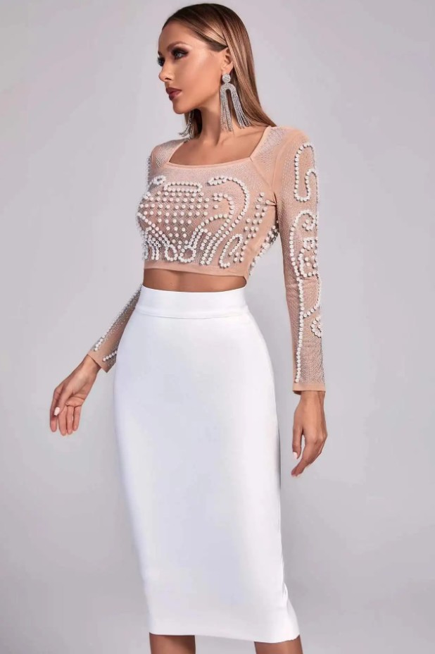 Braut Outfit Standesamt Zweiteiler Sexy mit Perlen&nbsp;Applikationen