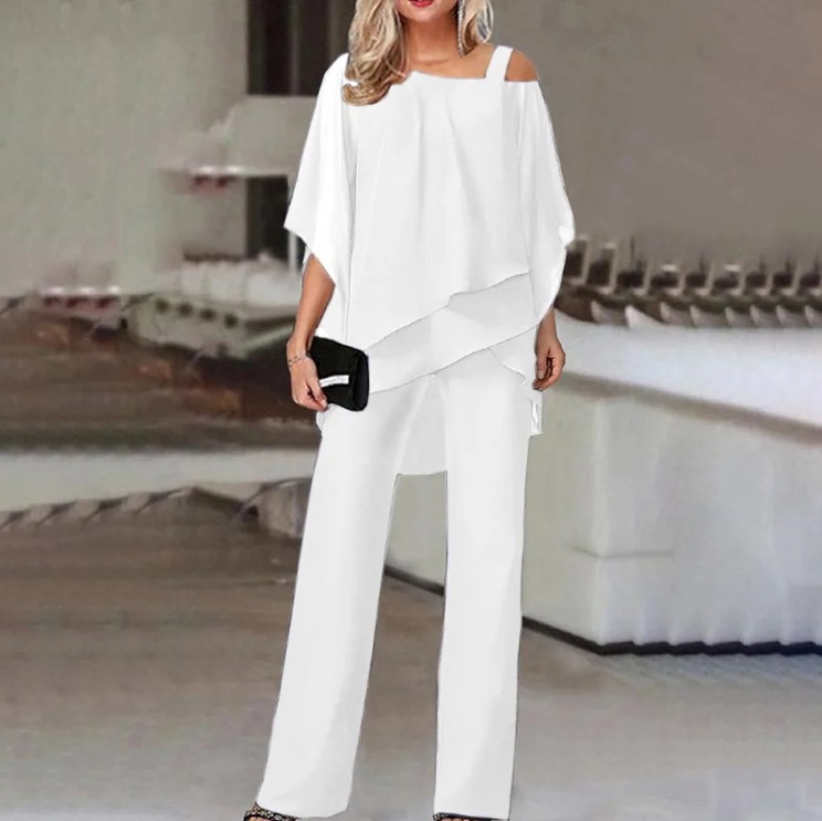 Chiffon Standesamt Outfit Holly Zweiteiler in&nbsp;Weiß