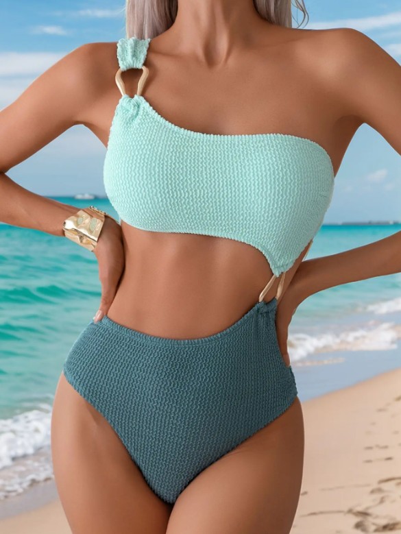 Damen One Shoulder Badeanzug 2025 Grün&nbsp;Asymmetrisch