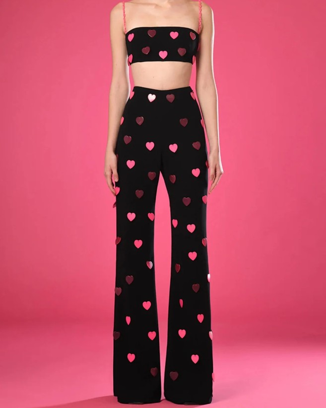 Damen Sommer Outfit Zweiteiler Elegant in Schwarz mit&nbsp;Herzen