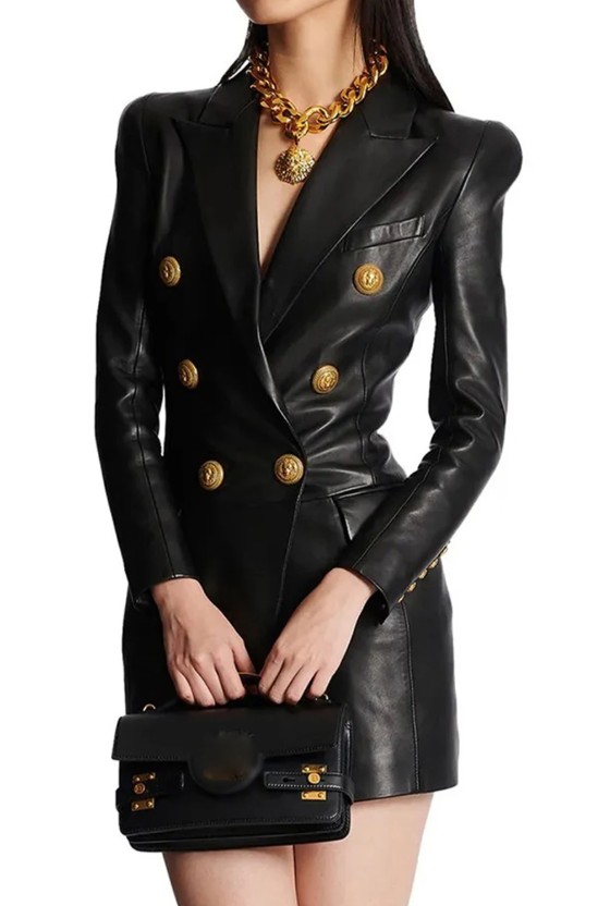 Eleganter Leder Blazer Kleid in&nbsp;Schwarz