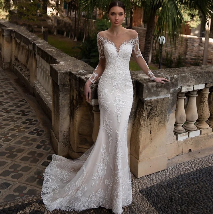 Elegantes Langarm Meerjungfrau Brautkleid Amelia&nbsp;Bestickt