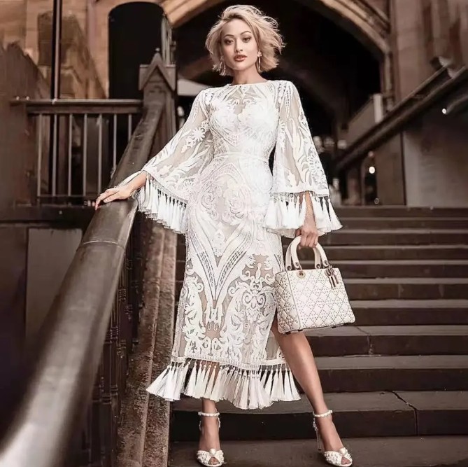 Elegantes Weißes Kleid Hannelore für den Standesamt aus Spitze in&nbsp;Bohosytle