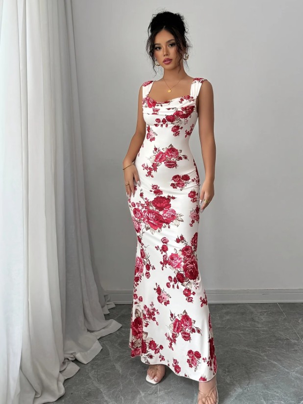 Fit and Flare Sommerkleid 2025 Elegant in Weiß mit&nbsp;Blumen