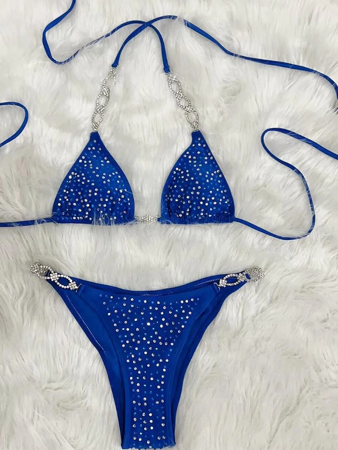  Halterneck Bikini 2025 Saskia in Blau mit&nbsp;Strass