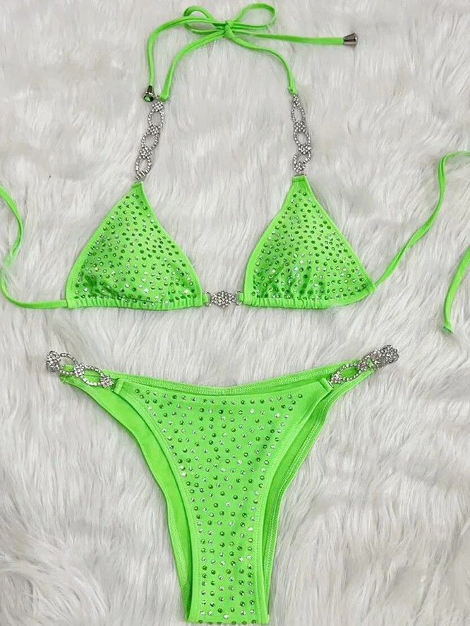 Halterneck Bikini 2025 Saskia in Neon Grün mit&nbsp;Strass