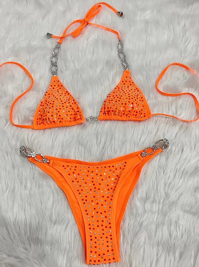 Halterneck Bikini 2025 Saskia in Orange mit&nbsp;Strass