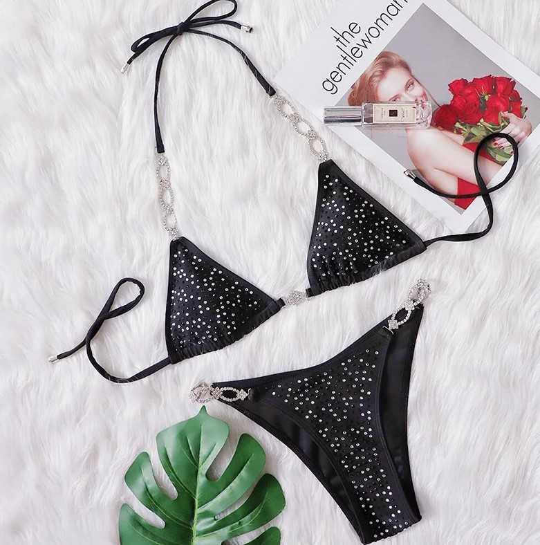  Halterneck Bikini 2025 Saskia in Schwarz mit&nbsp;Strass