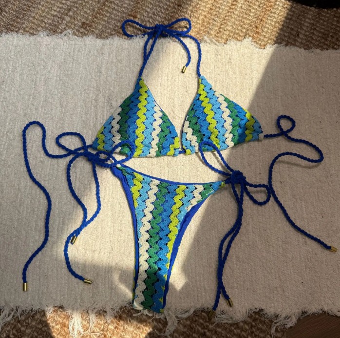 Halterneck Bikini 2025 Suvi mit Hohe Taille und Retro Muster&nbsp;Blau