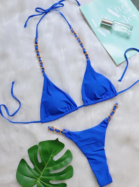  Halterneck Bikini 2025 Suzette in Blau mit&nbsp;Kette